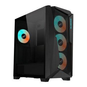 GIGABYTE C301 Glass - Black Mid Tower PC Gaming Case, Tempered Glass, USB Type-C, 4X ARBG Fans Included (GB-C301G)